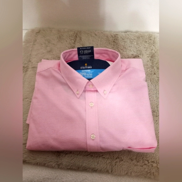 stafford pink dress shirt New Men pink micro grid dress shirt by Stafford size 16 32-33